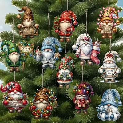 Wooden Dwarf Christmas Tree Ornaments Set