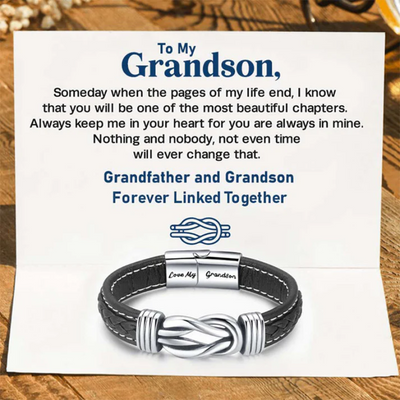 To My Grandson - "Grandfather and Grandson Forever Linked Together" Braided Leather Bracelet