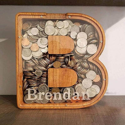 Wooden Letter Piggy Bank - Unique Gift For Your Child