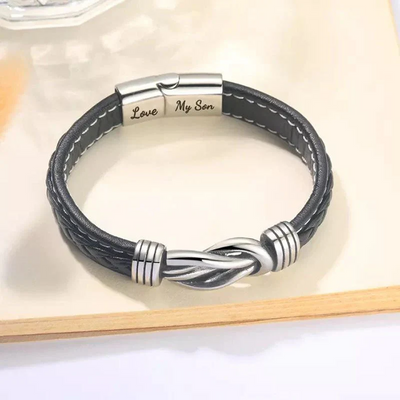 To My Son - "Dad and Son Forever Linked Together" Braided Leather Bracelet