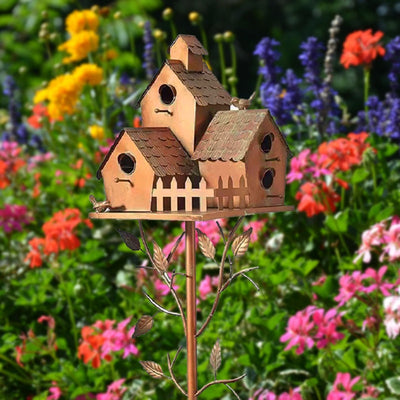 Handmade Metal Birdhouse Garden Stakes