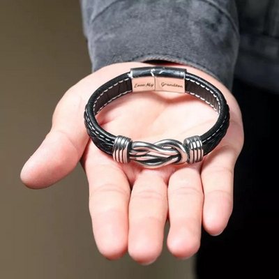 To My Grandson - "Grandmother and Grandson Forever Linked Together" Braided Leather Bracelet