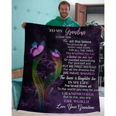 To My Grandma - From Grandson - Butterflyblanket - A319 - Premium Blanket