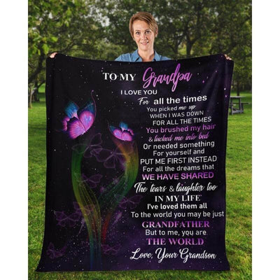 To My Grandpa - From Grandson - Butterfly A319 - Premium Blanket