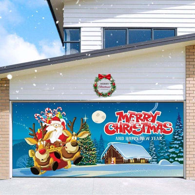 Santa On Reindeer Christmas Garage Door Covers CC004