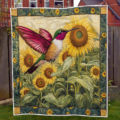 Sunflower Bliss Hummingbird Blanket - H240 - Premium Blanket