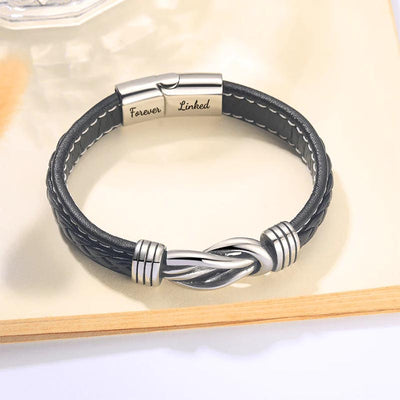 "Dad And Daughter Forever Linked Together" Braided Leather Bracelet - Forever Linked