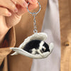 Sleeping Angel Acrylic Keychain Black and White Cat