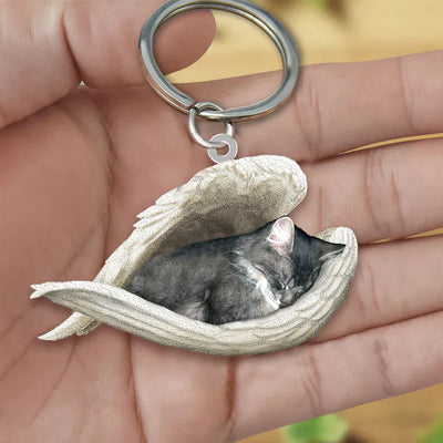 Sleeping Angel Acrylic Keychain Gray Cat