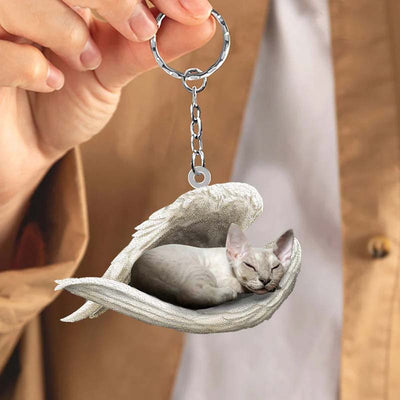 Sleeping Angel Acrylic Keychain Devon Rex Cat SA188