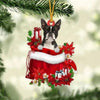 Boston Terrier In Gift Bag Christmas Ornament GB143