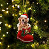 Dark Golden Retriever In Santa Boot Christmas Hanging Ornament SB022