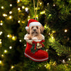 Lhasa Apso In Santa Boot Christmas Hanging Ornament SB045