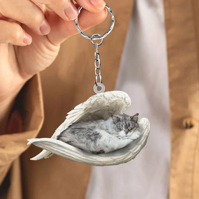 Sleeping Angel Acrylic Keychain Norwegian Forest Cat