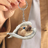 Sleeping Angel Acrylic Keychain Tan and White Husky